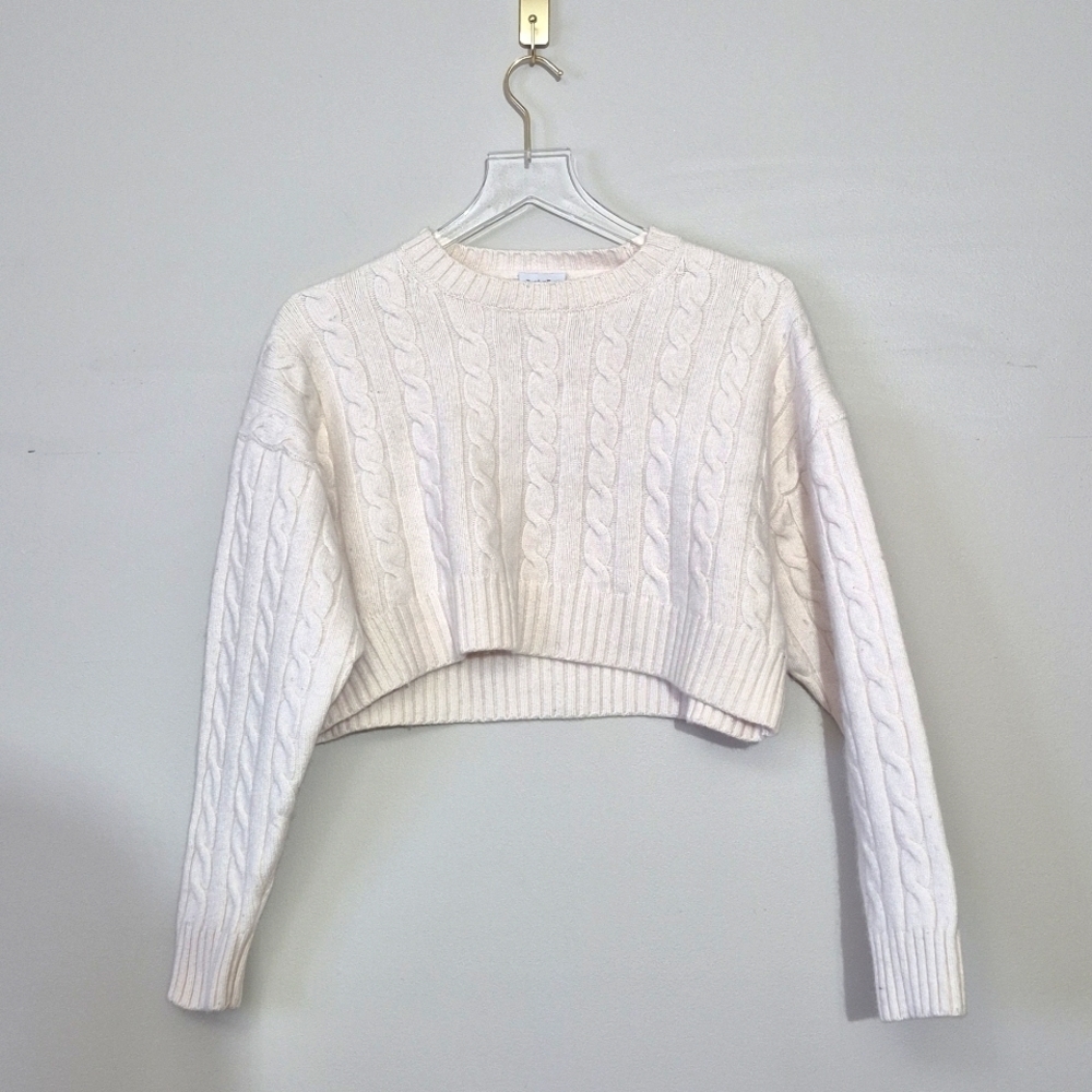 Aritzia Sunday Best Peggy Cropped Sweater, Wool Cotton, Cream, Oversized Size XS - Picture 2 of 12